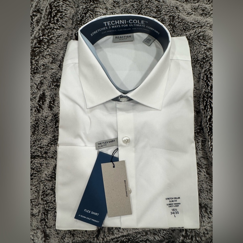 Reaction by Kenneth Cole Men's The Flex Shirt Slim Fit White Dress Shirt